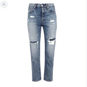 NWT Daily Blue Women's Hype Cropped Jeans Size 28 Medium Wash Distressed Denim